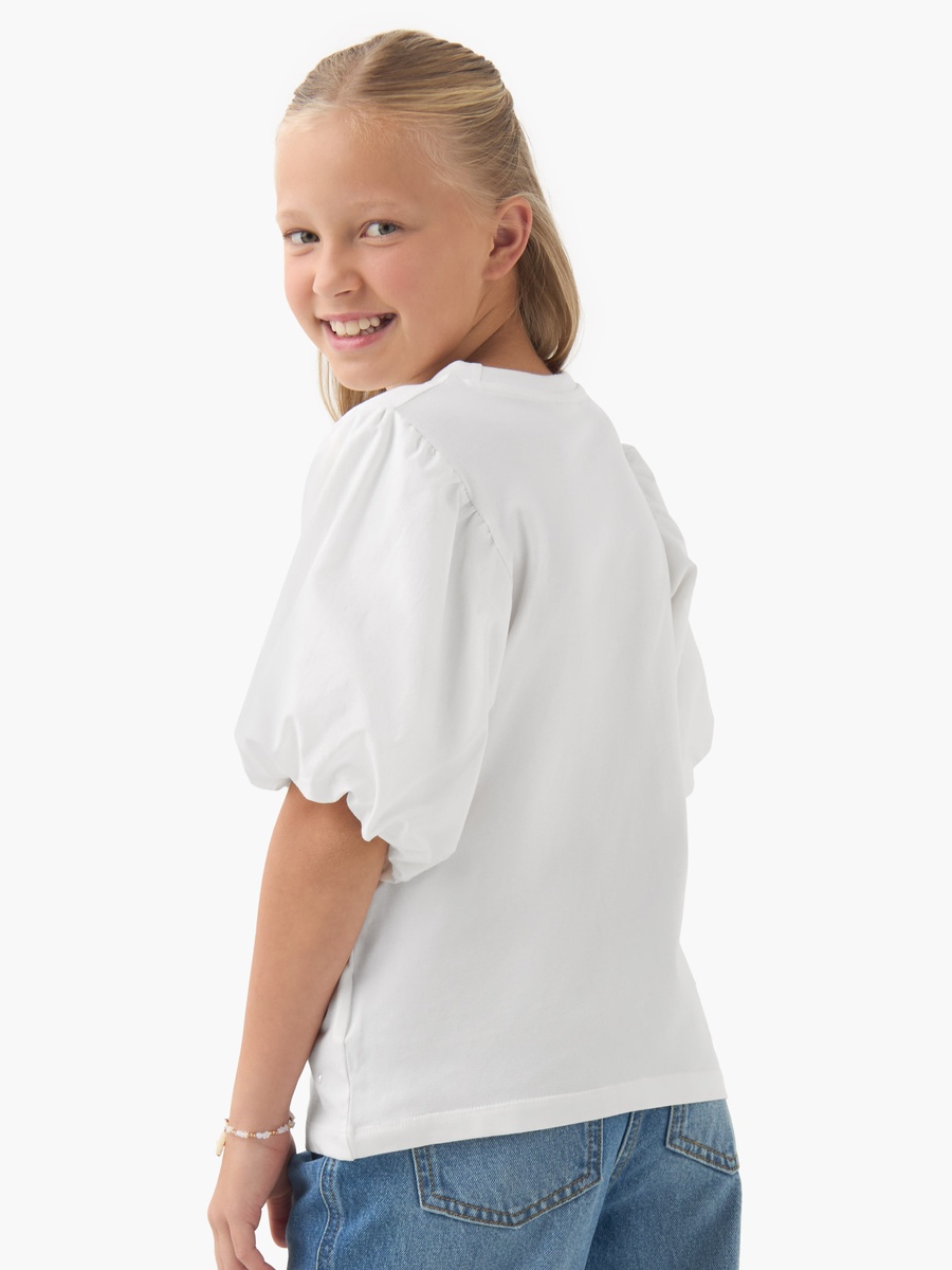 Crew Neck Top with Pearl Embellishment and Short Sleeve