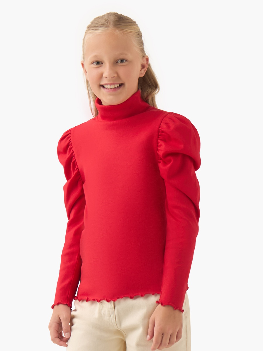 Turtleneck T-Shirt with Lettuce Hemline and Long Sleeve