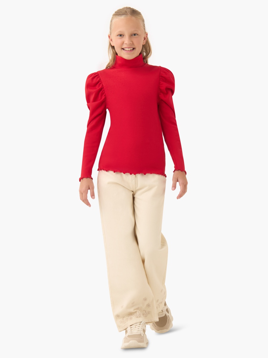 Turtleneck T-Shirt with Lettuce Hemline and Long Sleeve