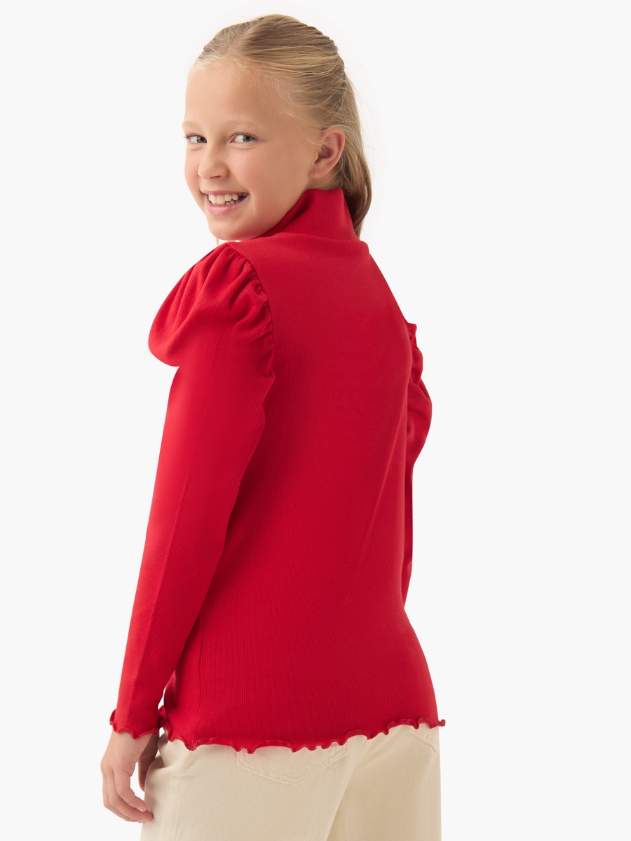 Turtleneck T-Shirt with Lettuce Hemline and Long Sleeve
