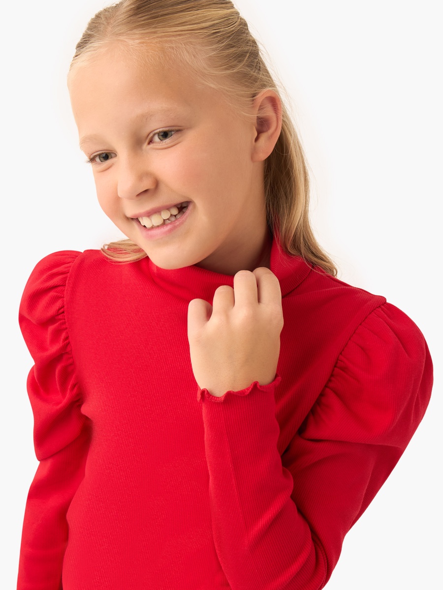 Turtleneck T-Shirt with Lettuce Hemline and Long Sleeve