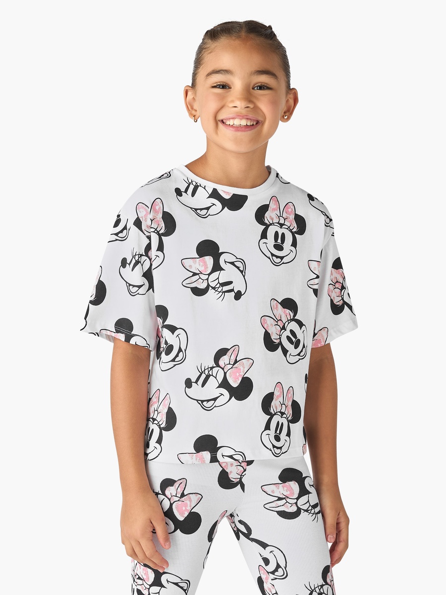 Minnie Mouse Print T-Shirt with Crew Neck