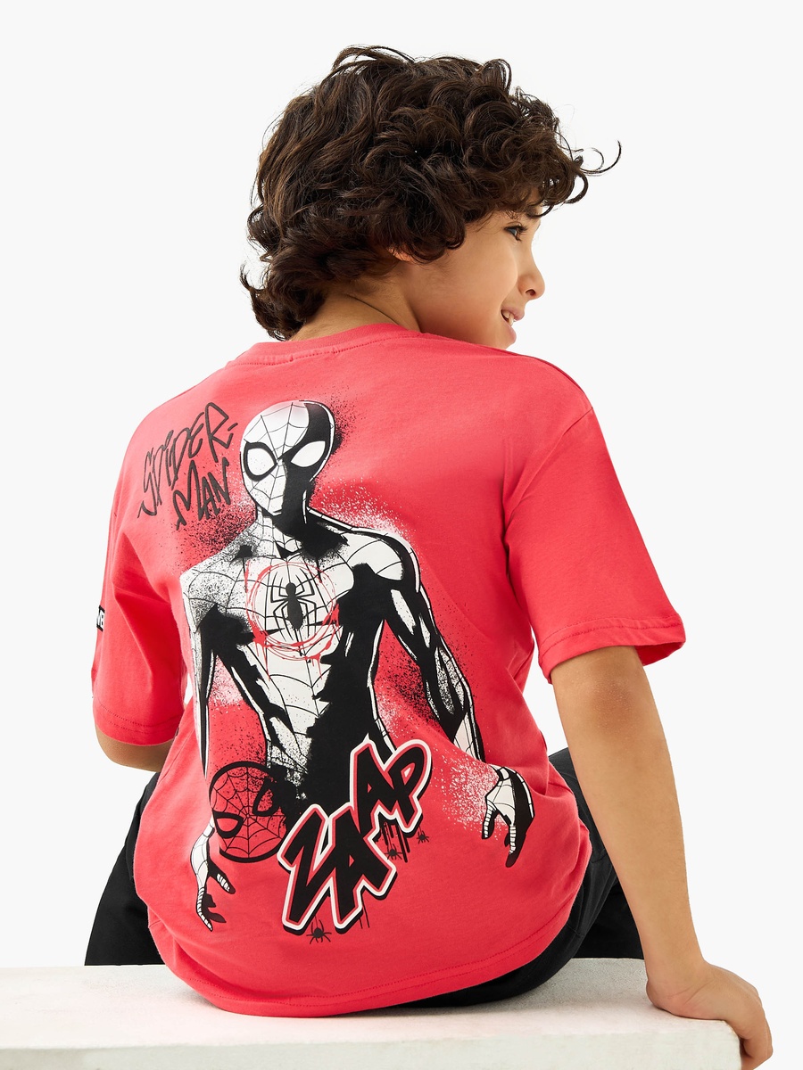 Spider-Man Print T-Shirt with Short Sleeves