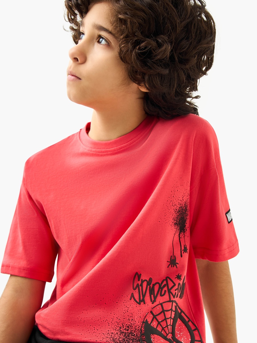 Spider-Man Print T-Shirt with Short Sleeves
