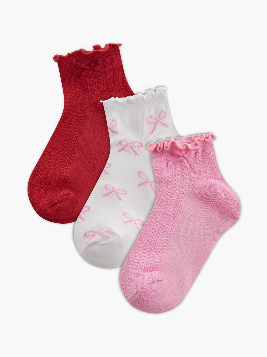 Assorted Ankle Length Socks with Lettuce Hem - Set of 3