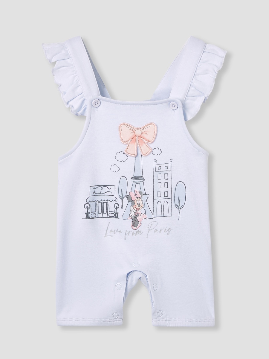 Minnie Mouse Print Dungaree and Solid Top Set