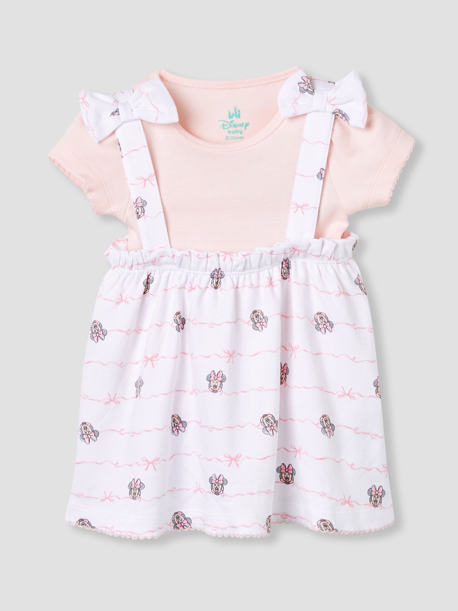 Minnie Mouse Print Dungaree Dress and T-Shirt Set