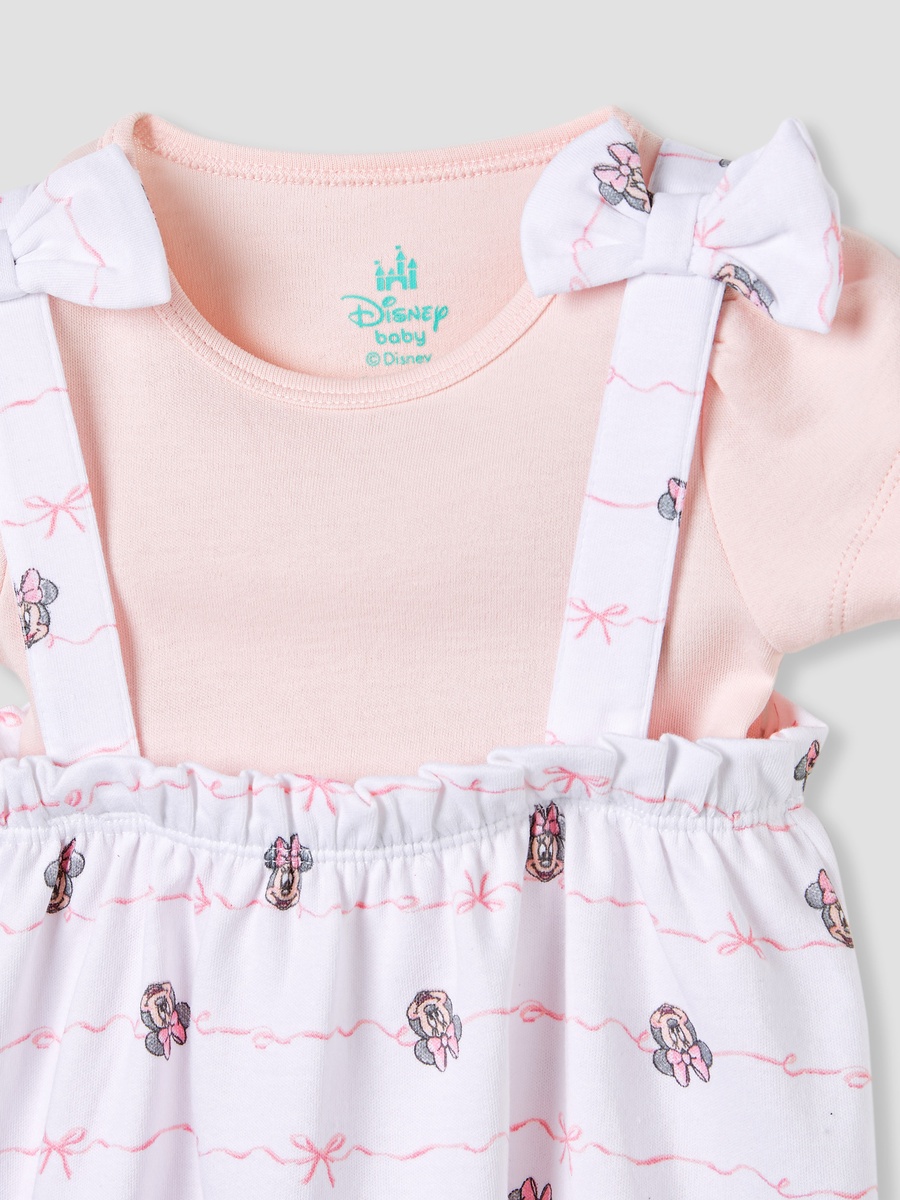 Minnie Mouse Print Dungaree Dress and T-Shirt Set
