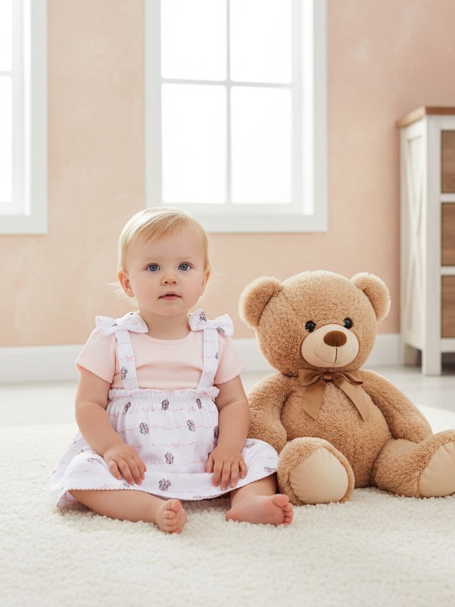 Minnie Mouse Print Dungaree Dress and T-Shirt Set