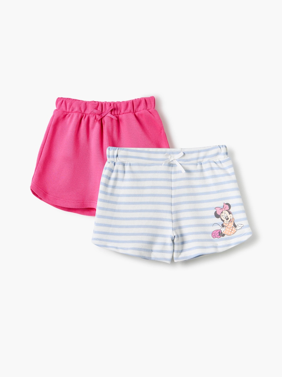 Minnie Mouse Print Shorts with Elasticated Waistband - Set of 2