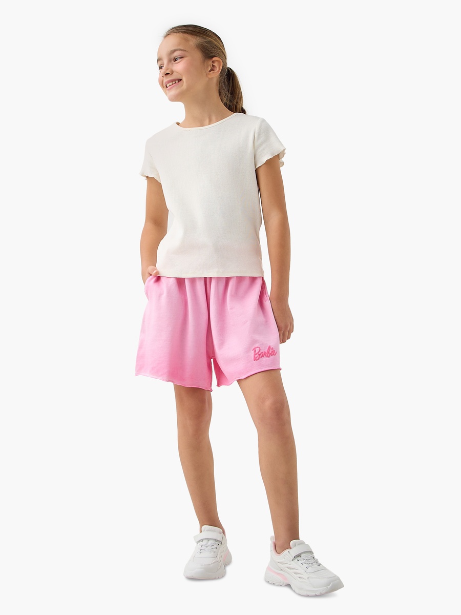 Barbie Embroidered Shorts with Drawstring Closure and Pockets