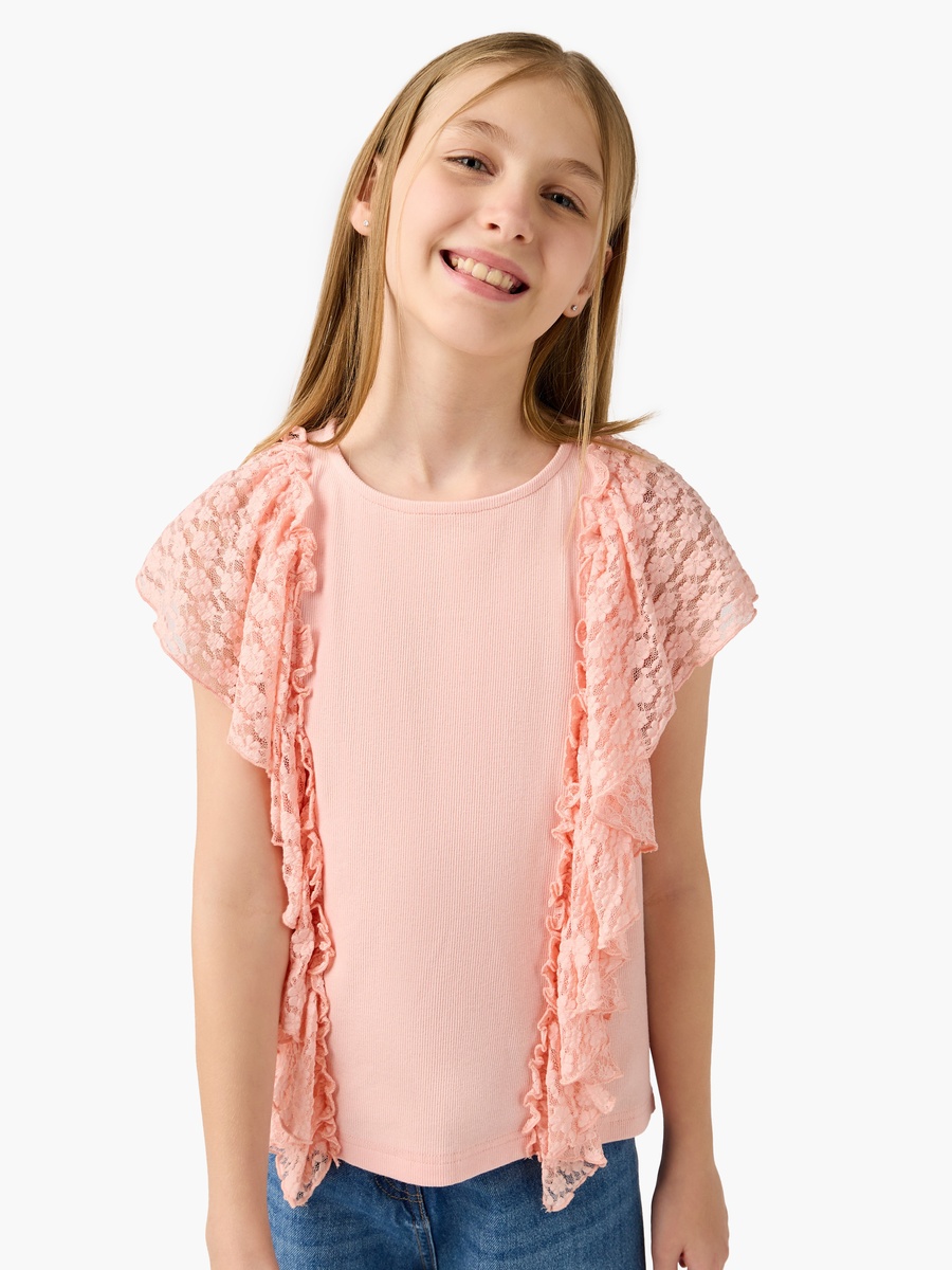 Lace Insert T-Shirt with Crew Neck