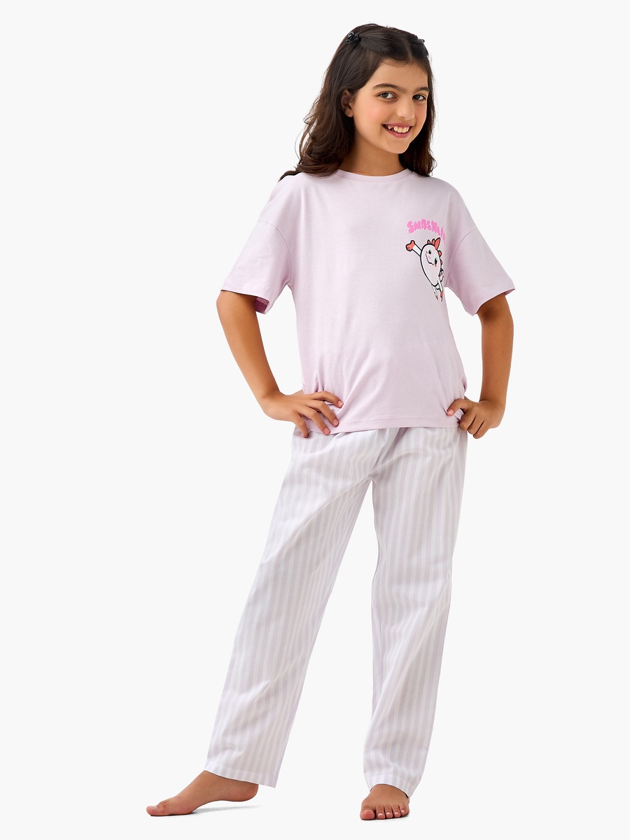 Printed T-Shirt and Striped Pyjama Set