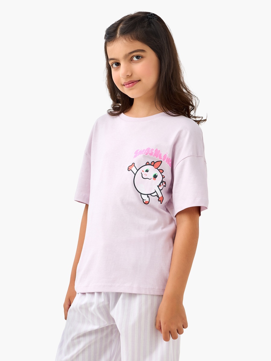 Printed T-Shirt and Striped Pyjama Set