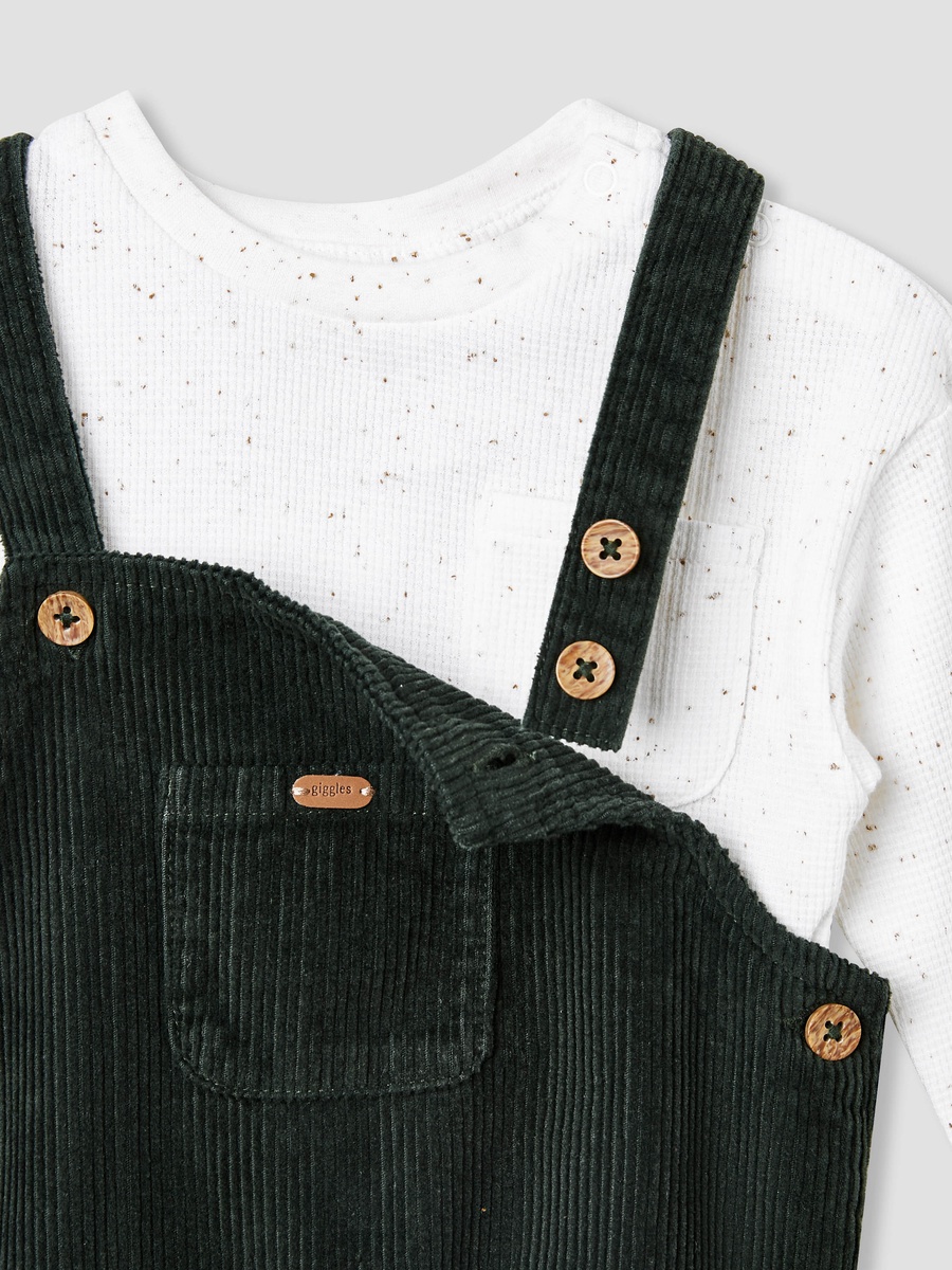 Ribbed Dungaree and T-Shirt Set