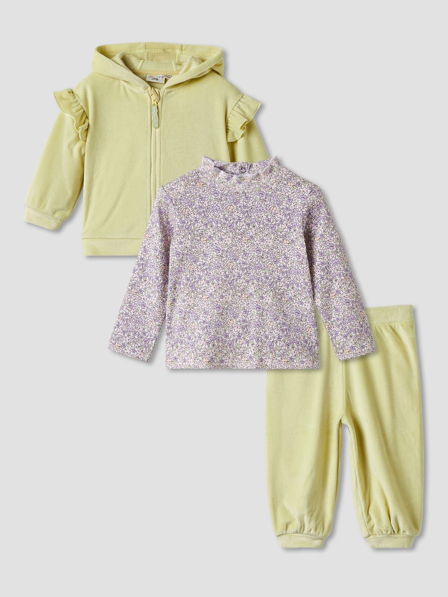 Textured T-Shirt with Sweatshirt and Joggers Set
