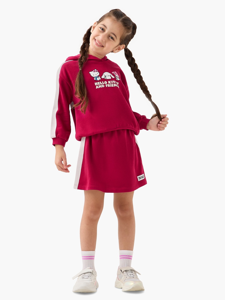 Hello Kitty and Friends Print Hooded Sweatshirt and Skirt Set
