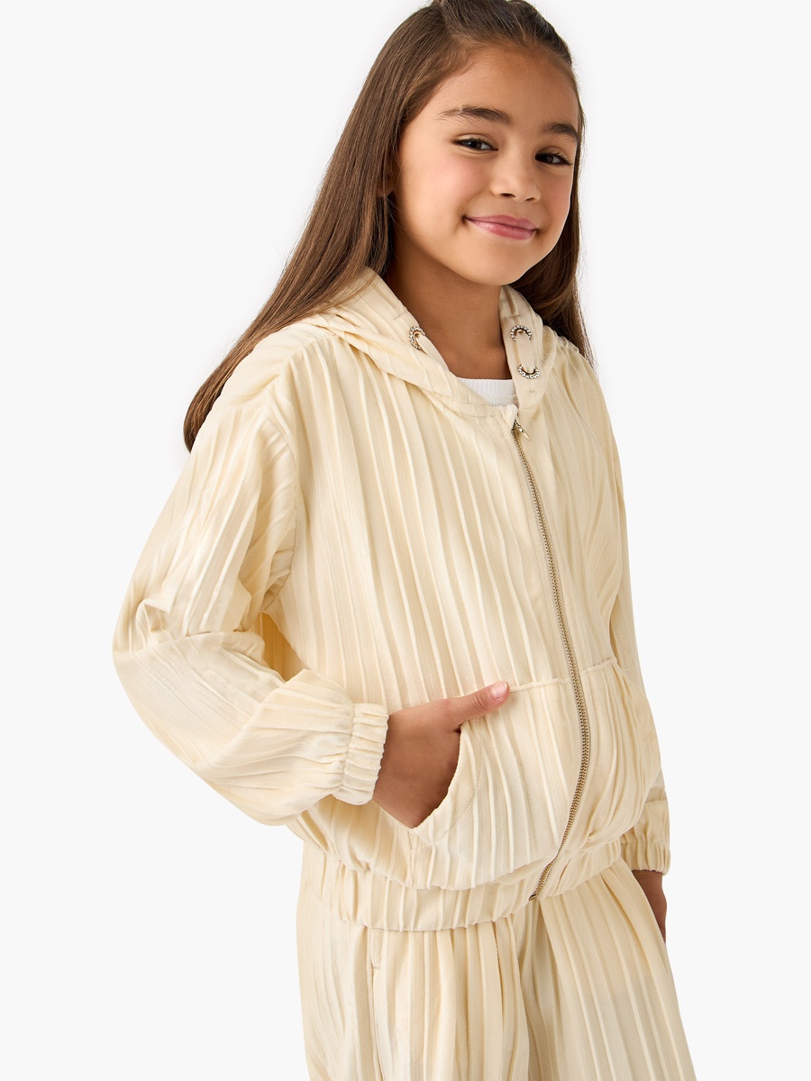 Textured Zip Through Hooded Jacket and Pants Set