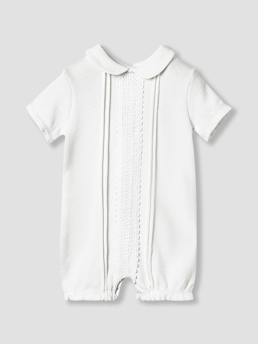 Lace Trim Collared Romper with Short Sleeves