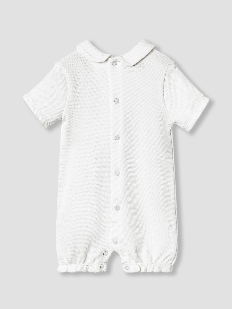 Lace Trim Collared Romper with Short Sleeves