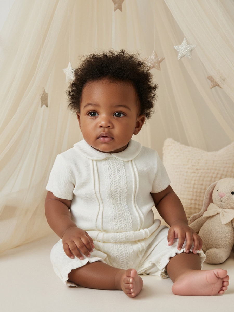 Lace Trim Collared Romper with Short Sleeves