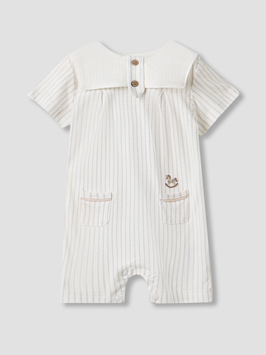 Striped Romper with Short Sleeves and Button Closure