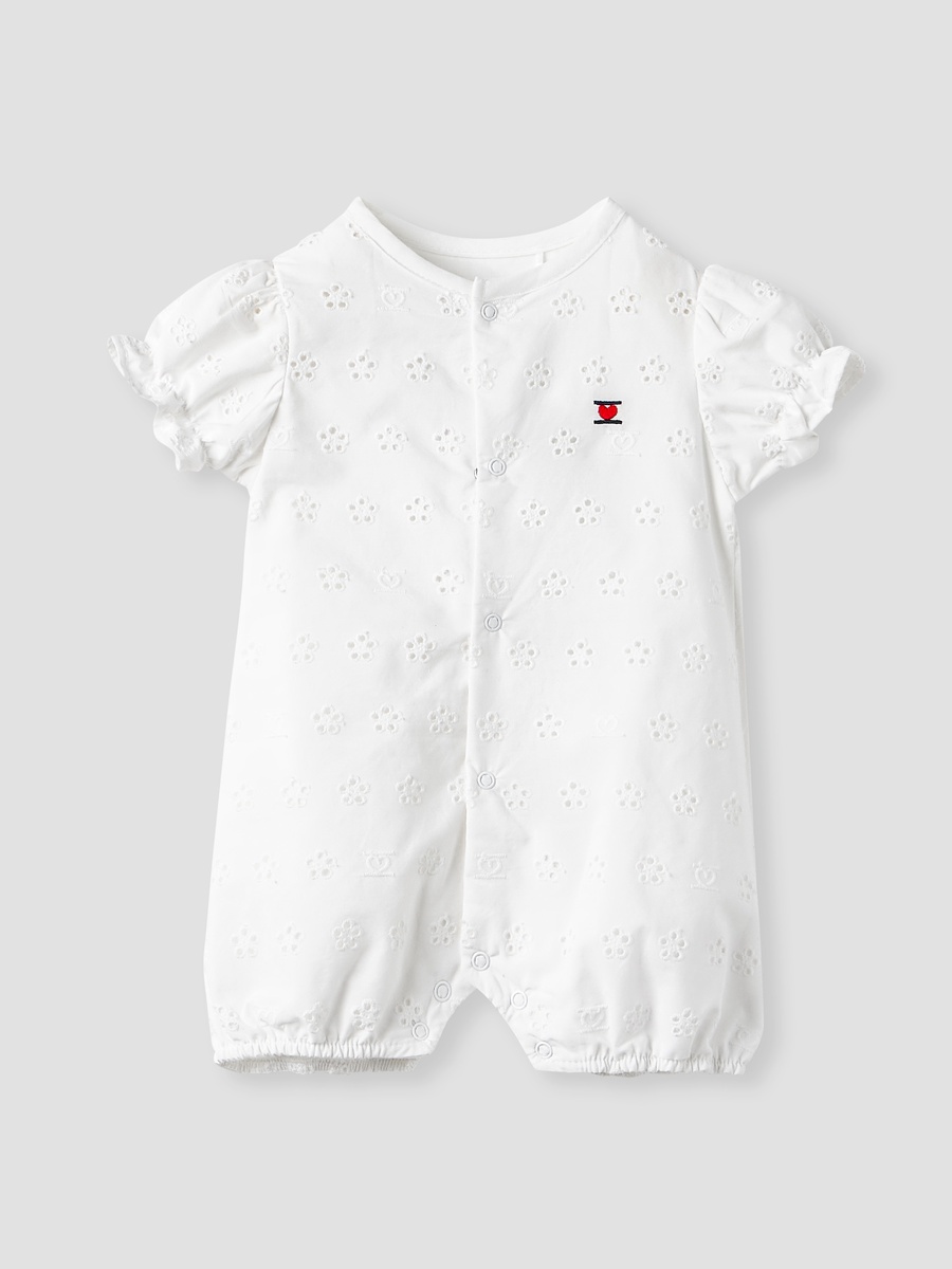 Schiffli Textured Romper with Puff Sleeves