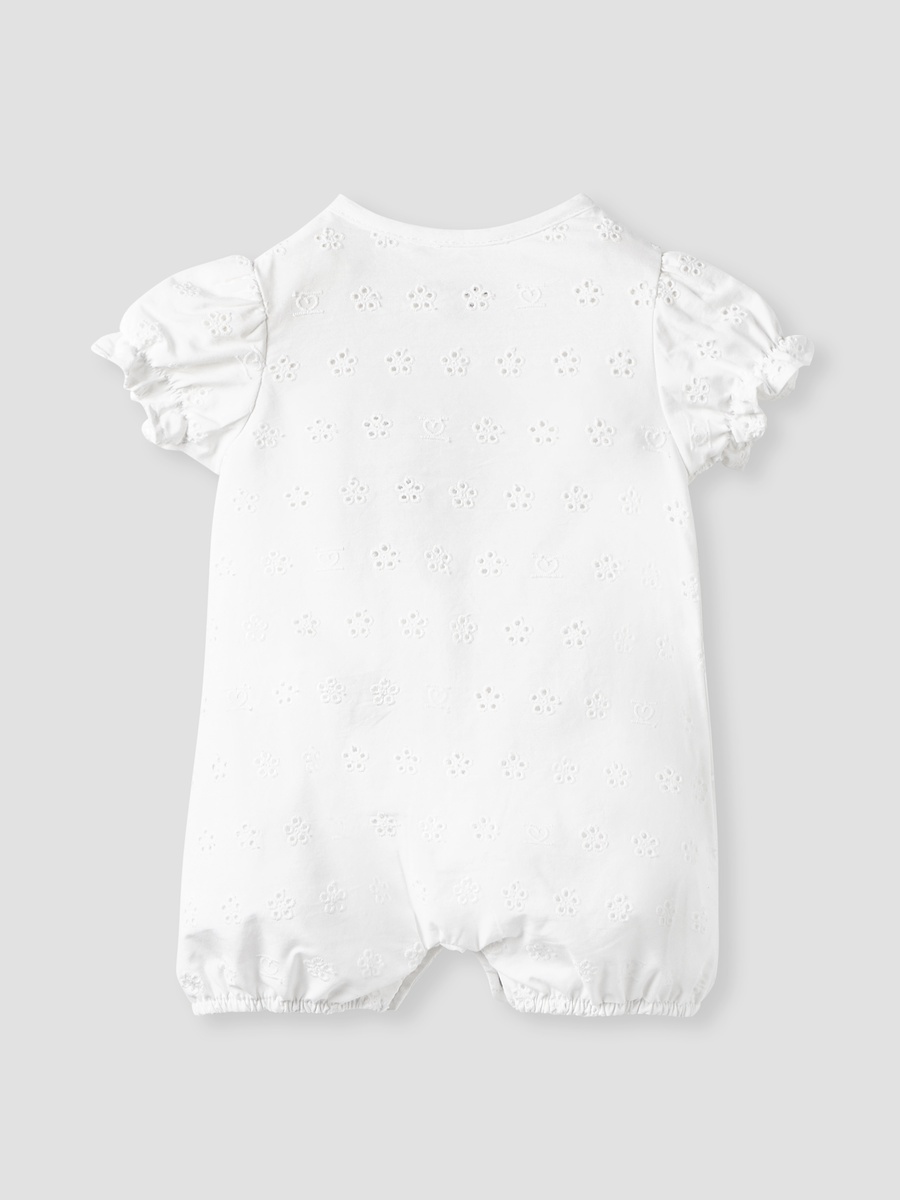 Schiffli Textured Romper with Puff Sleeves