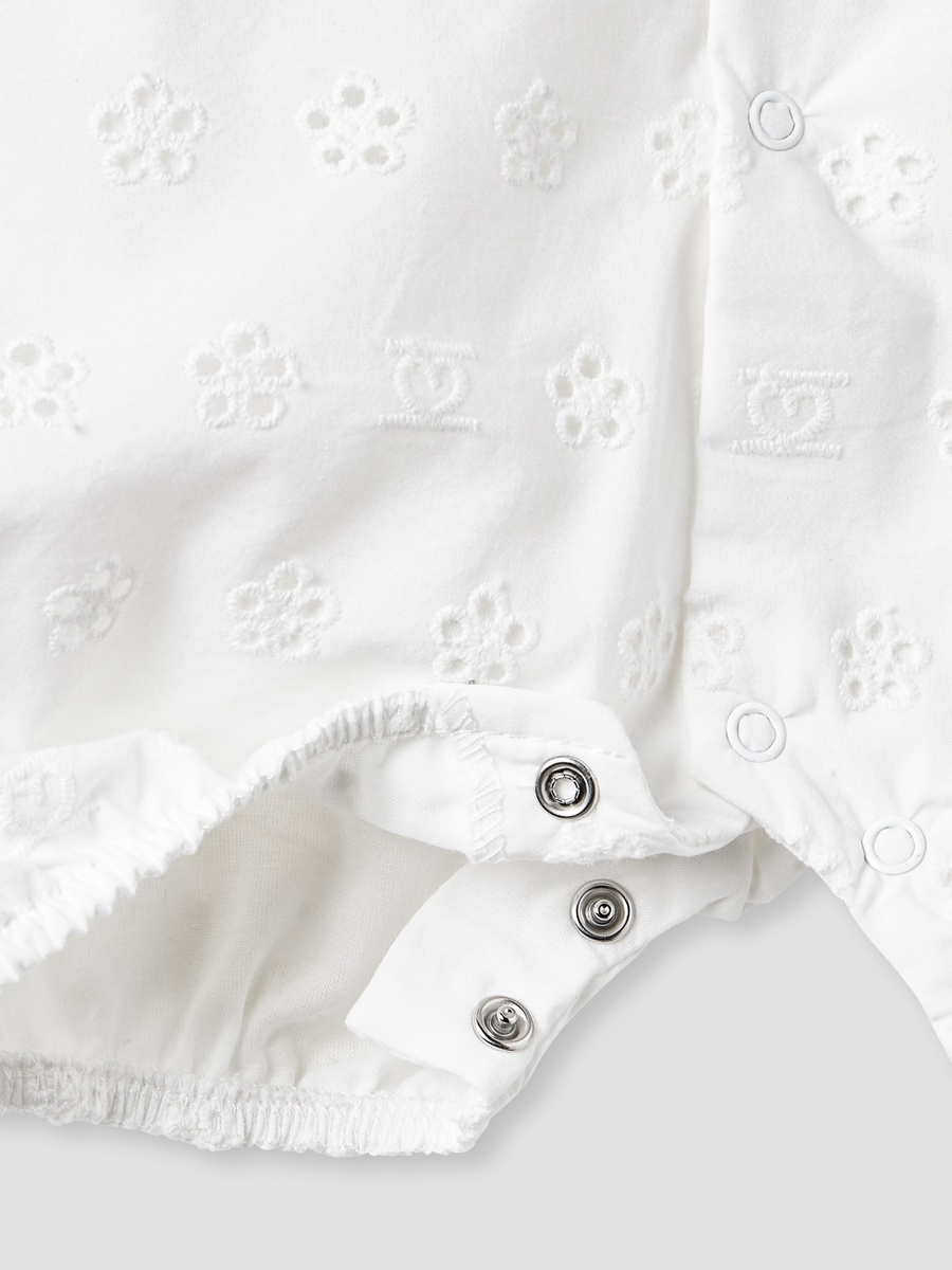 Schiffli Textured Romper with Puff Sleeves