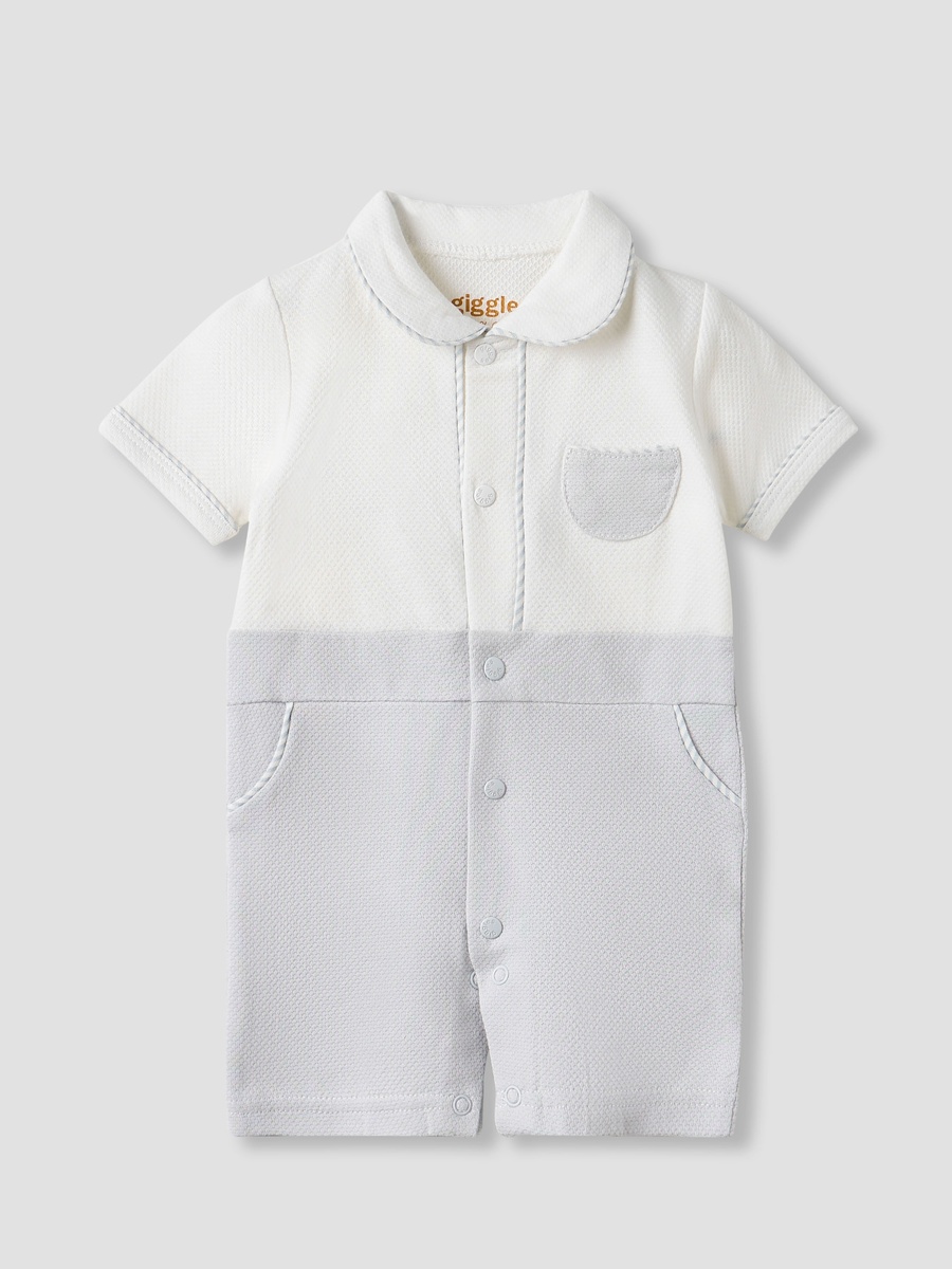 Textured Romper with Short Sleeves