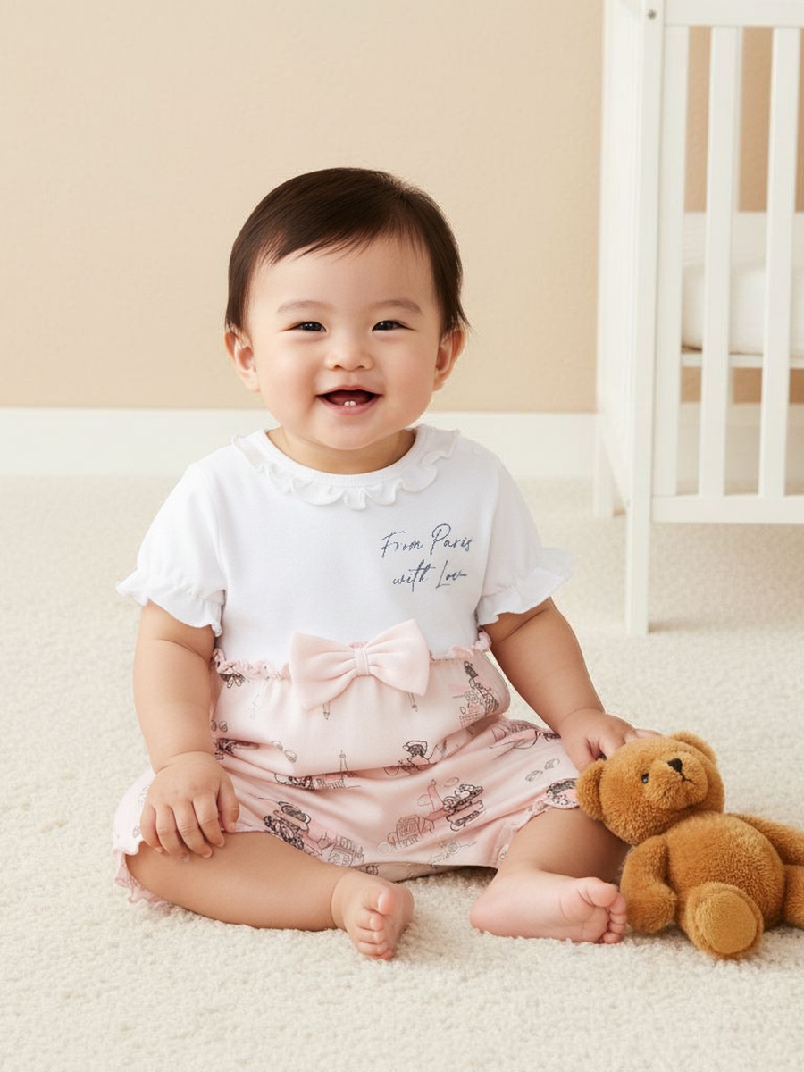 Minnie Mouse Print Romper with Puff Sleeves