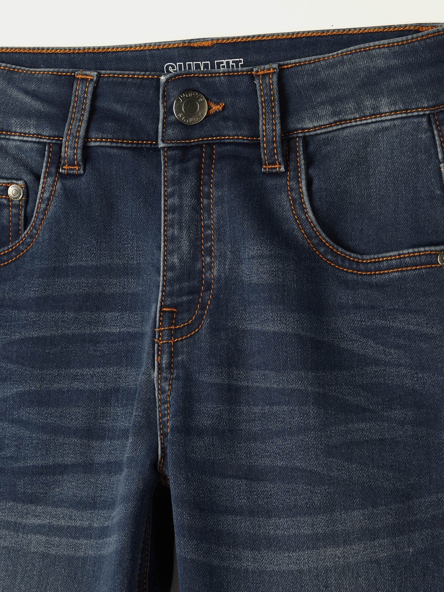 Solid Jeans with Button Closure and Pockets