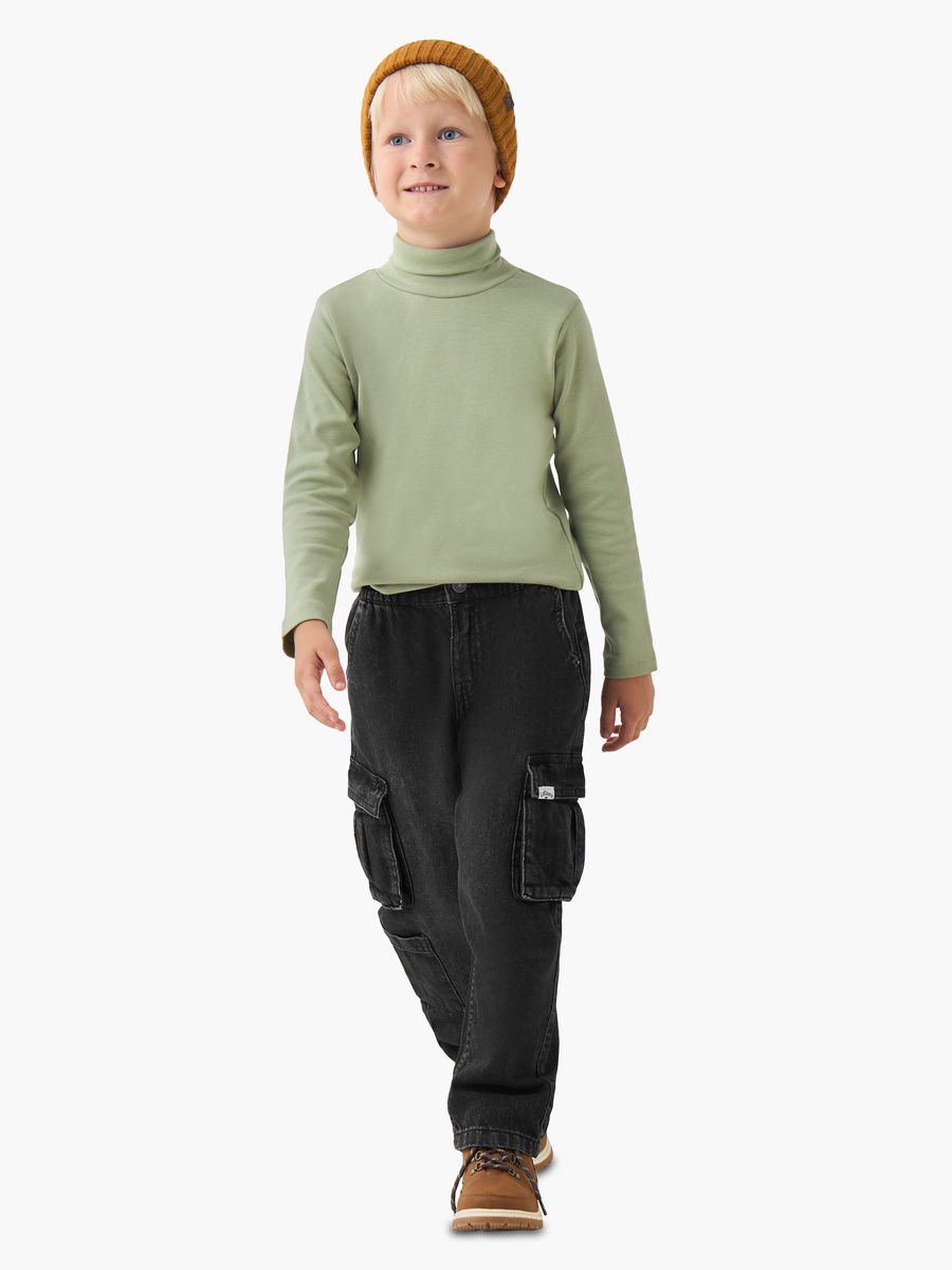 Cotton Jeans with Cargo Pockets and Elastic Waist