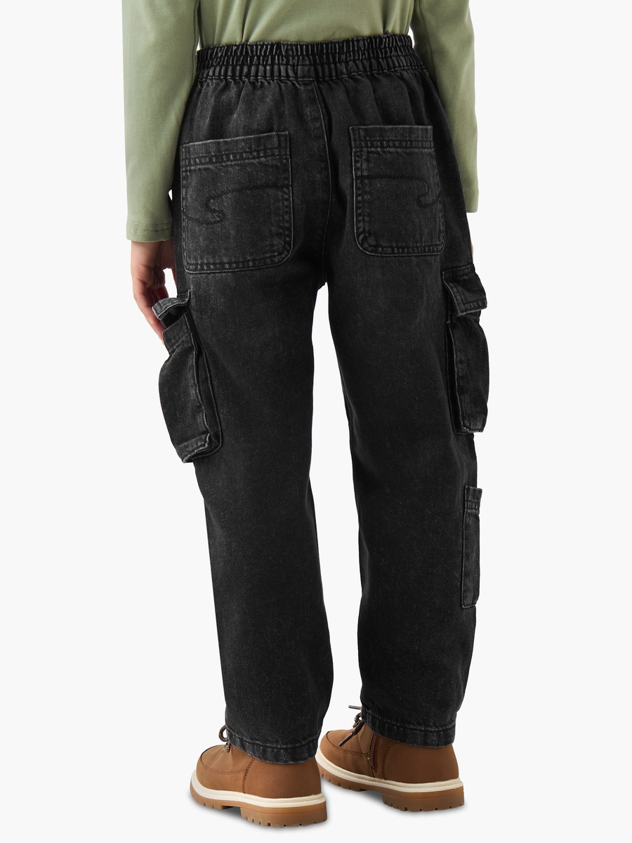 Cotton Jeans with Cargo Pockets and Elastic Waist