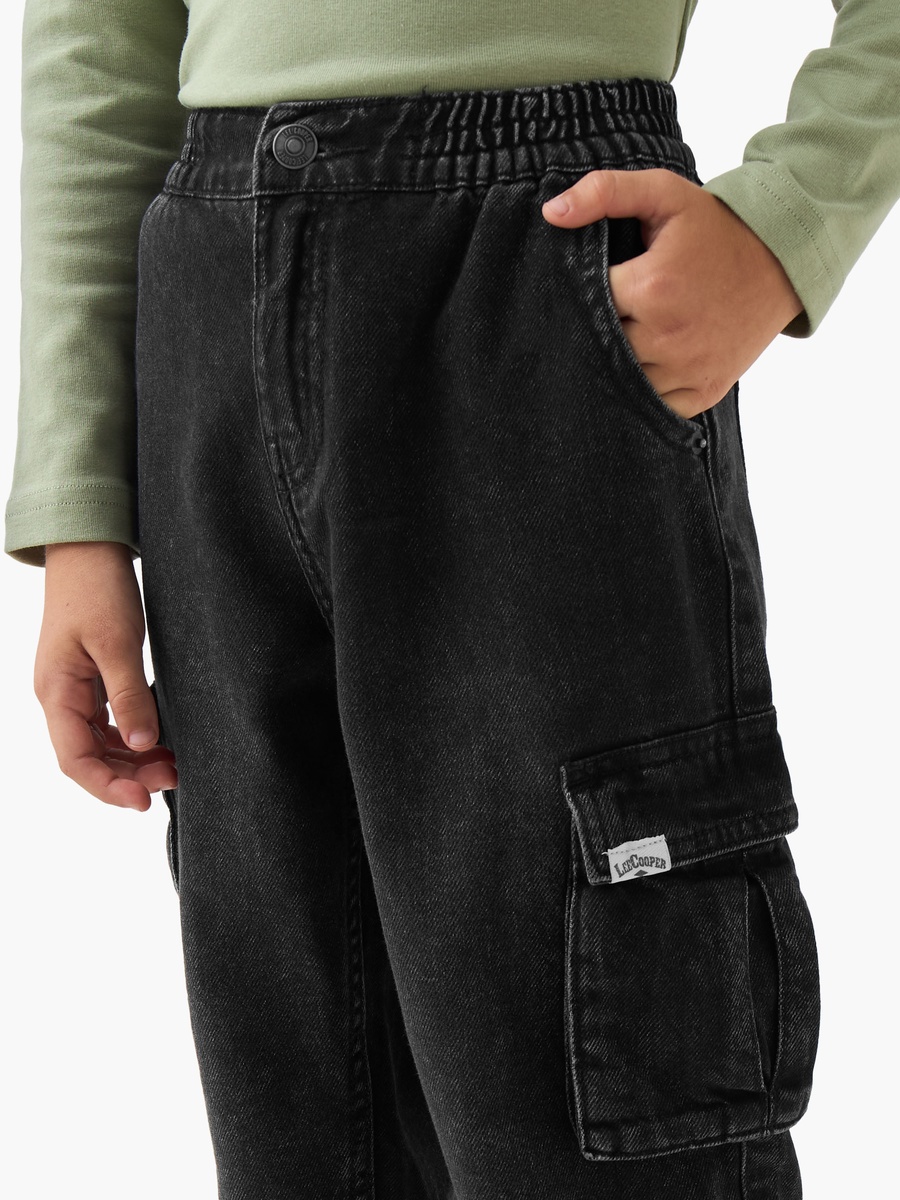 Cotton Jeans with Cargo Pockets and Elastic Waist
