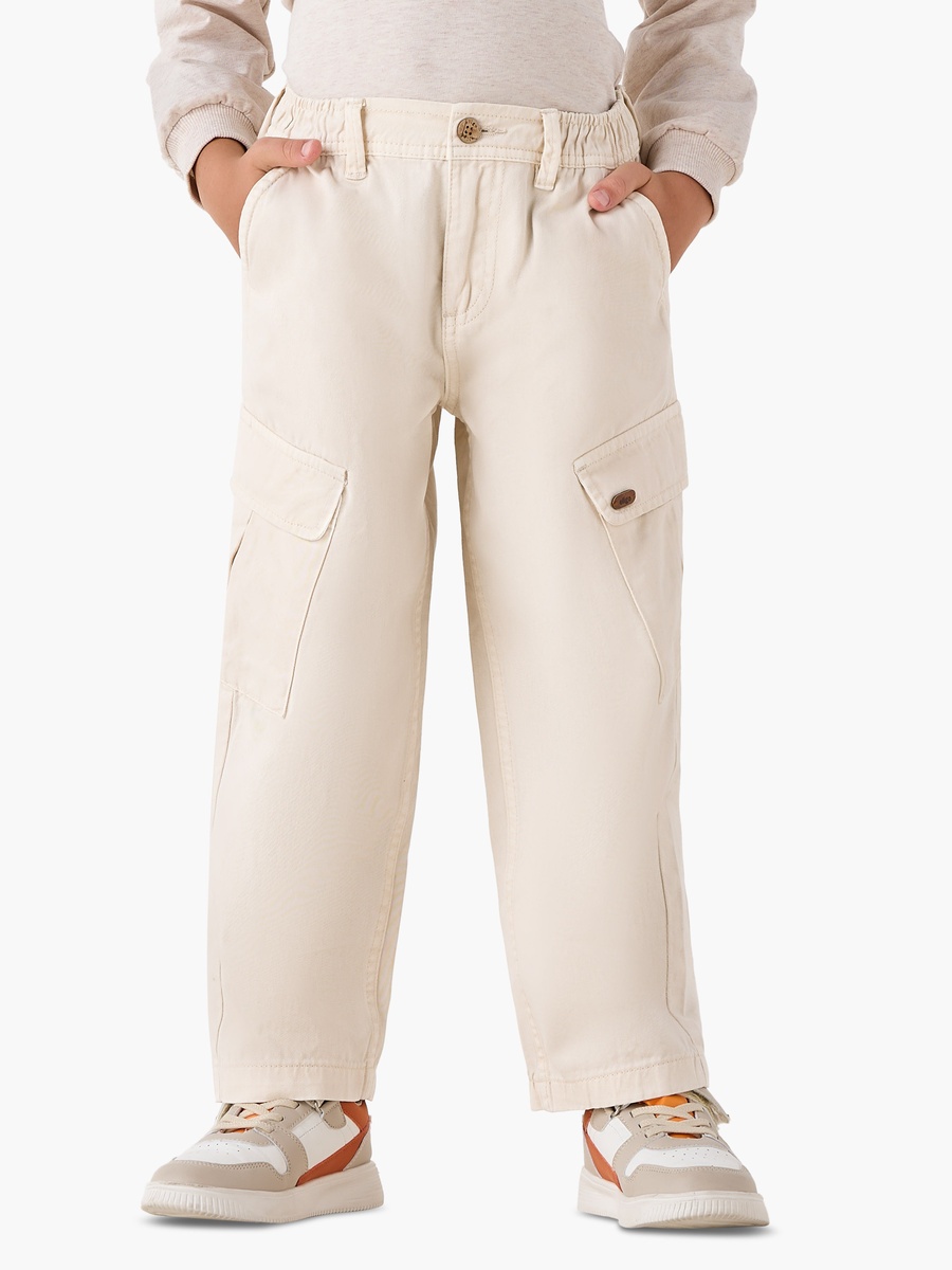 Cotton Trousers with Pockets and Button Waist