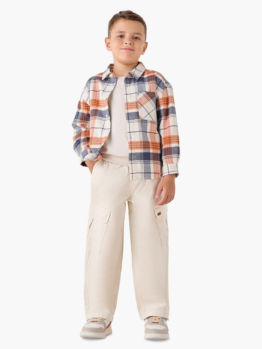 Cotton Trousers with Pockets and Button Waist