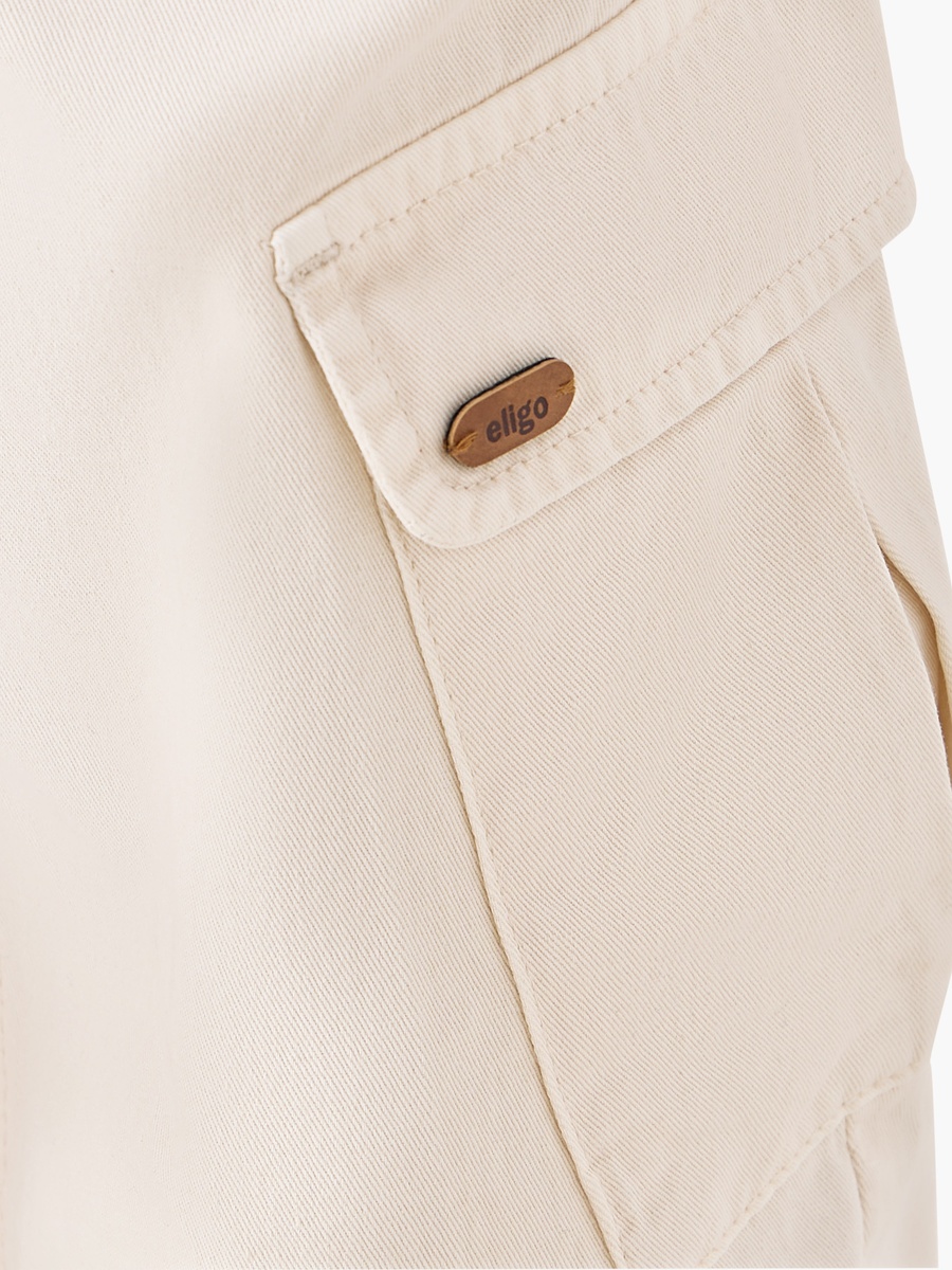 Cotton Trousers with Pockets and Button Waist