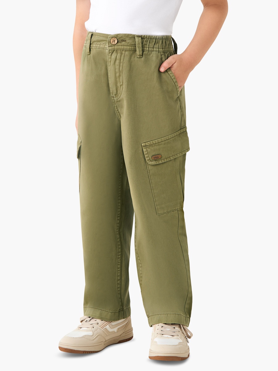 Button Waist Cotton Trousers with Pockets