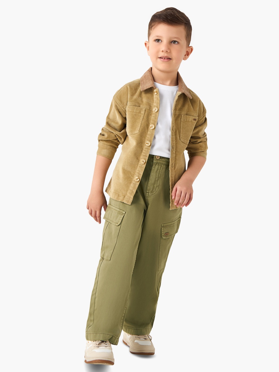 Button Waist Cotton Trousers with Pockets