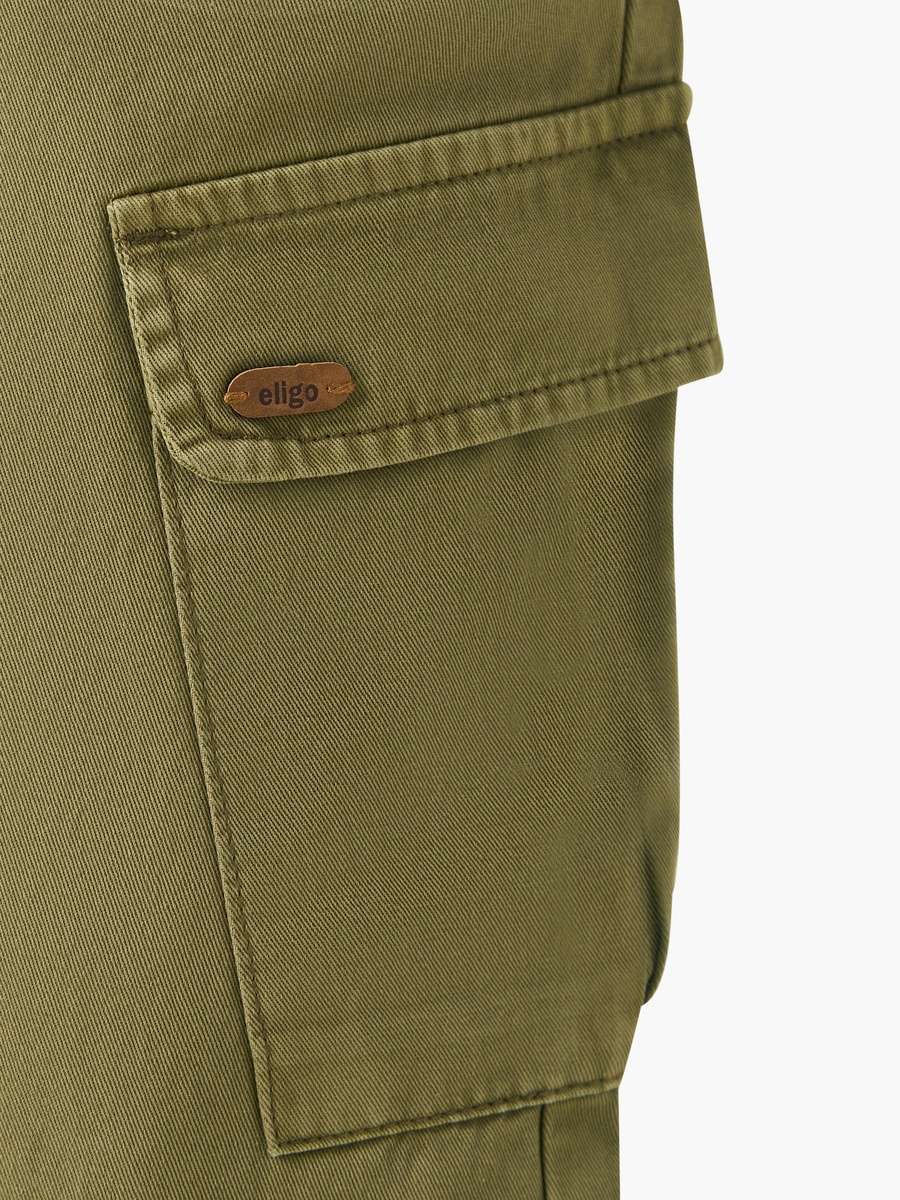 Button Waist Cotton Trousers with Pockets