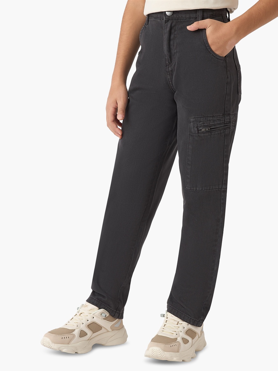 Solid Cargo Pants with Button Closure