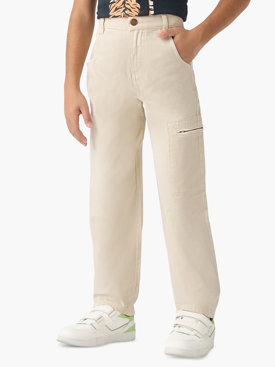 Solid Cargo Pants with Button Closure