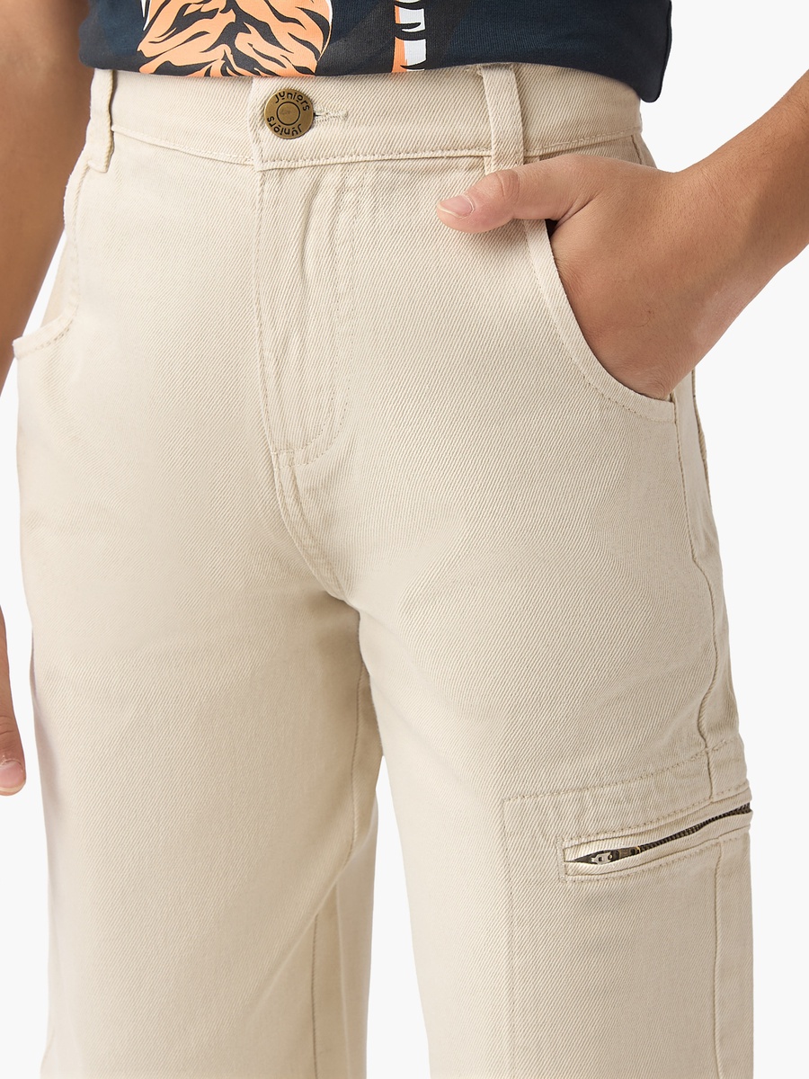Solid Cargo Pants with Button Closure