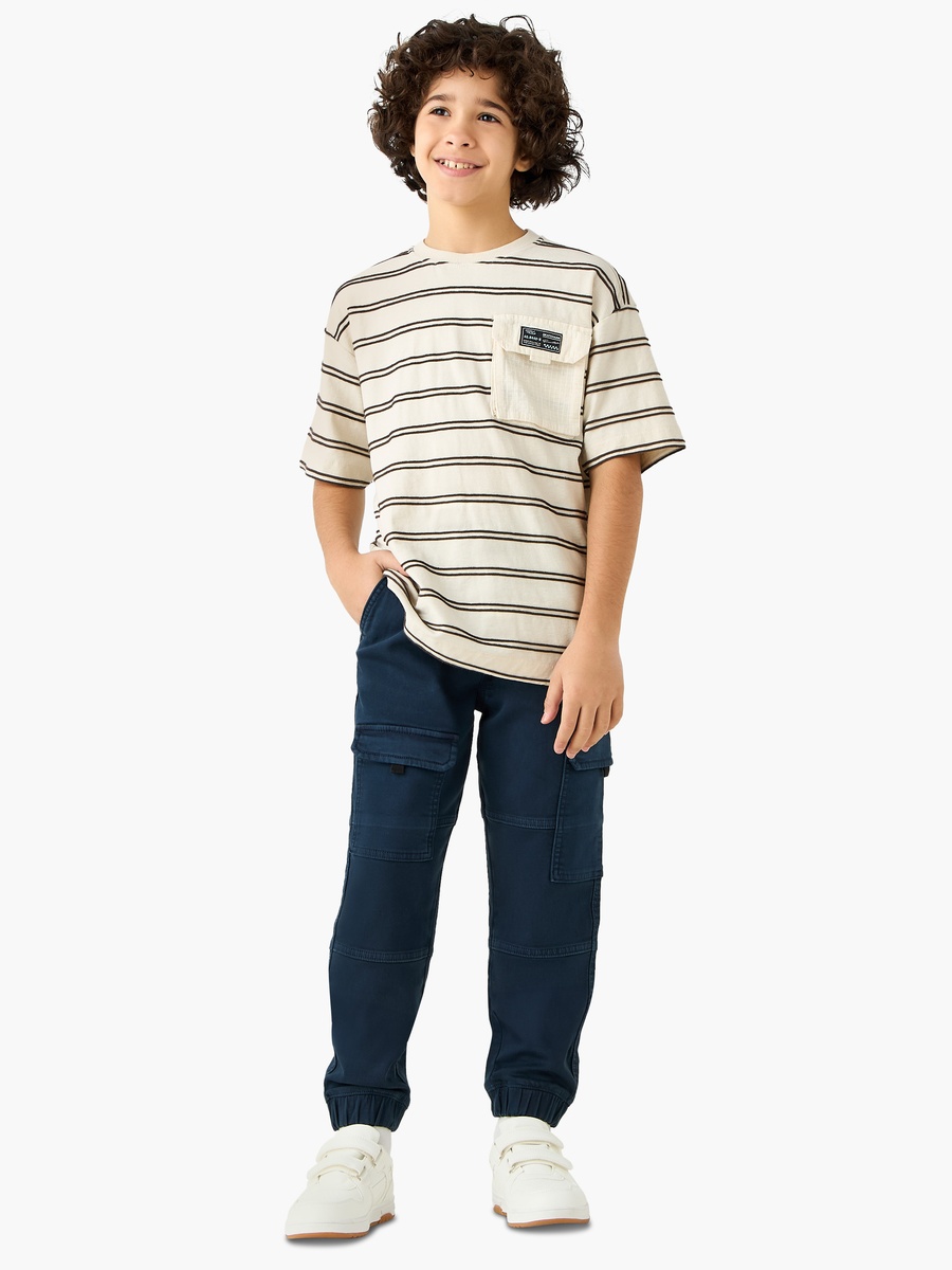 Solid Cargo Joggers with Drawstring Closure