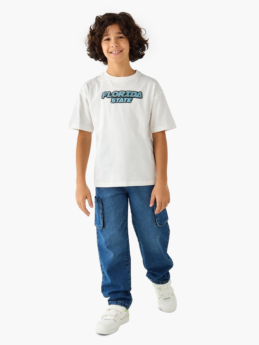 Denim Button Waist Cargo Jeans
