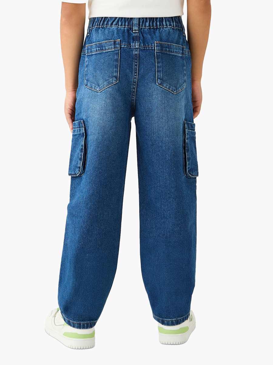 Denim Button Waist Cargo Jeans