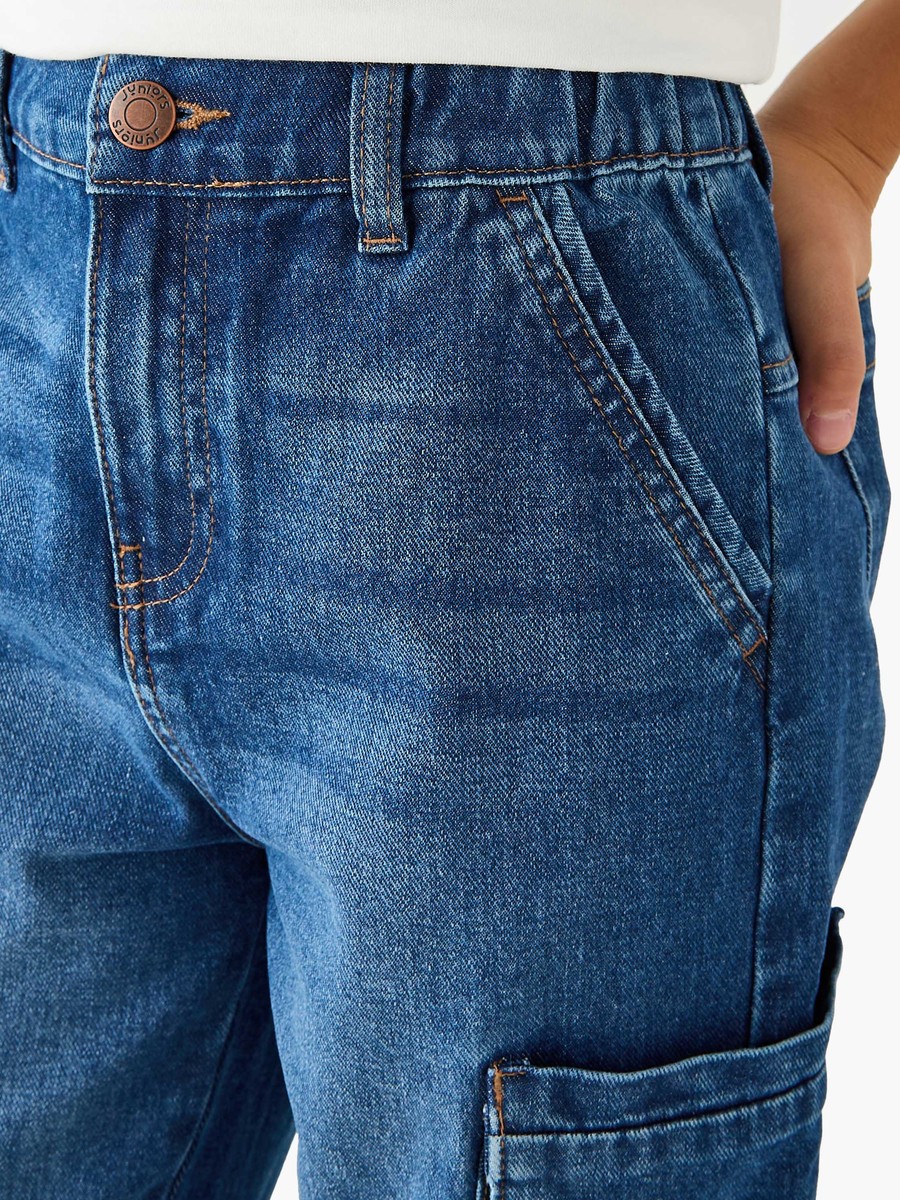 Denim Button Waist Cargo Jeans