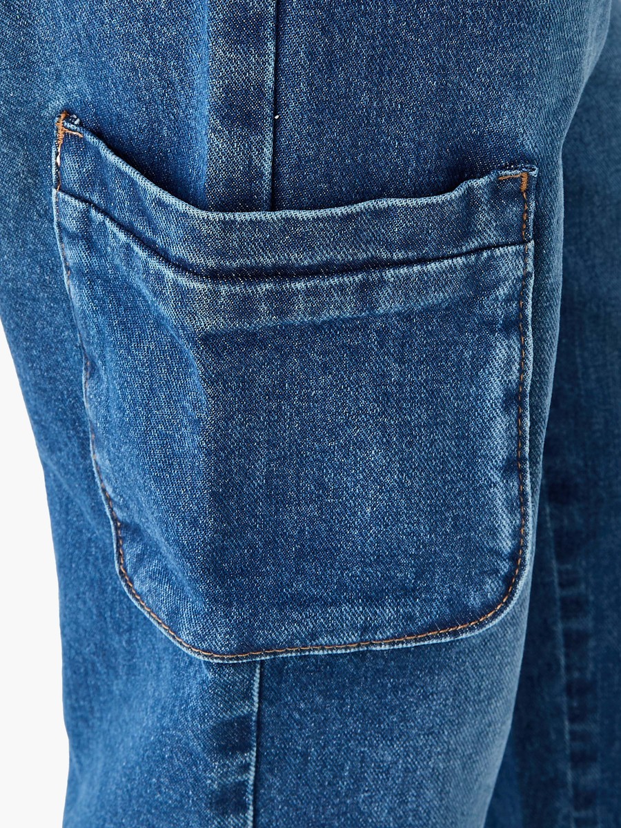Denim Button Waist Cargo Jeans