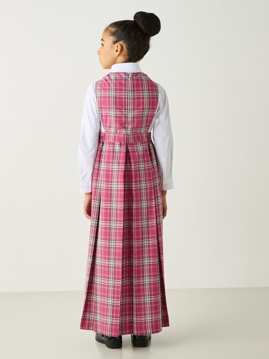 Checked Sleeveless Pinafore Dress with V Neck